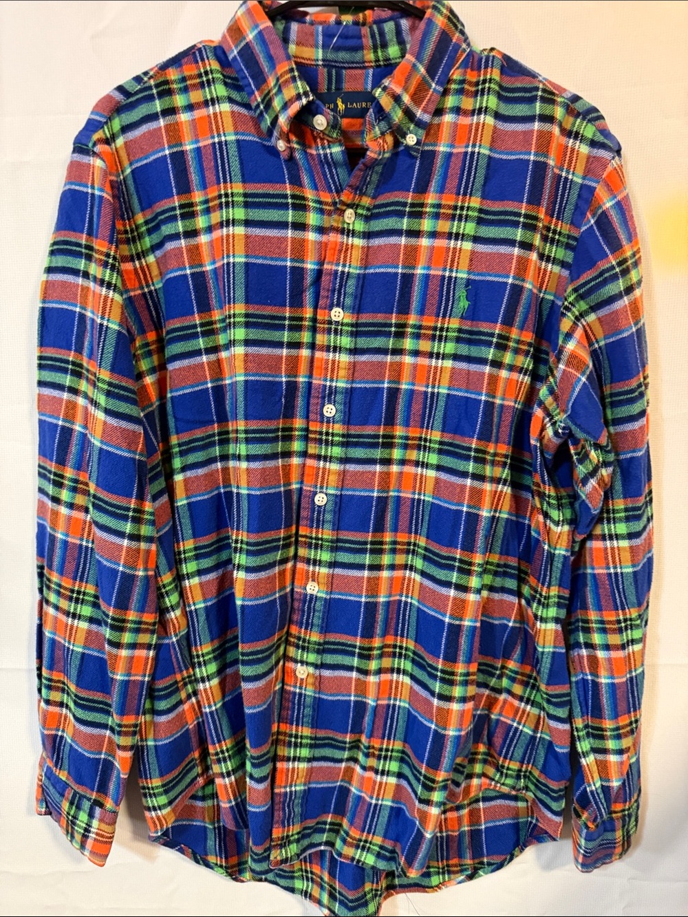 Polo by Ralph Lauren Blue Orange Green Plaid Button-Down Flannel feel Shirt